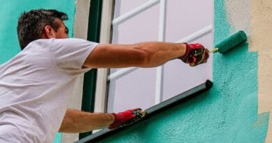 homme qui peint une façade en vert